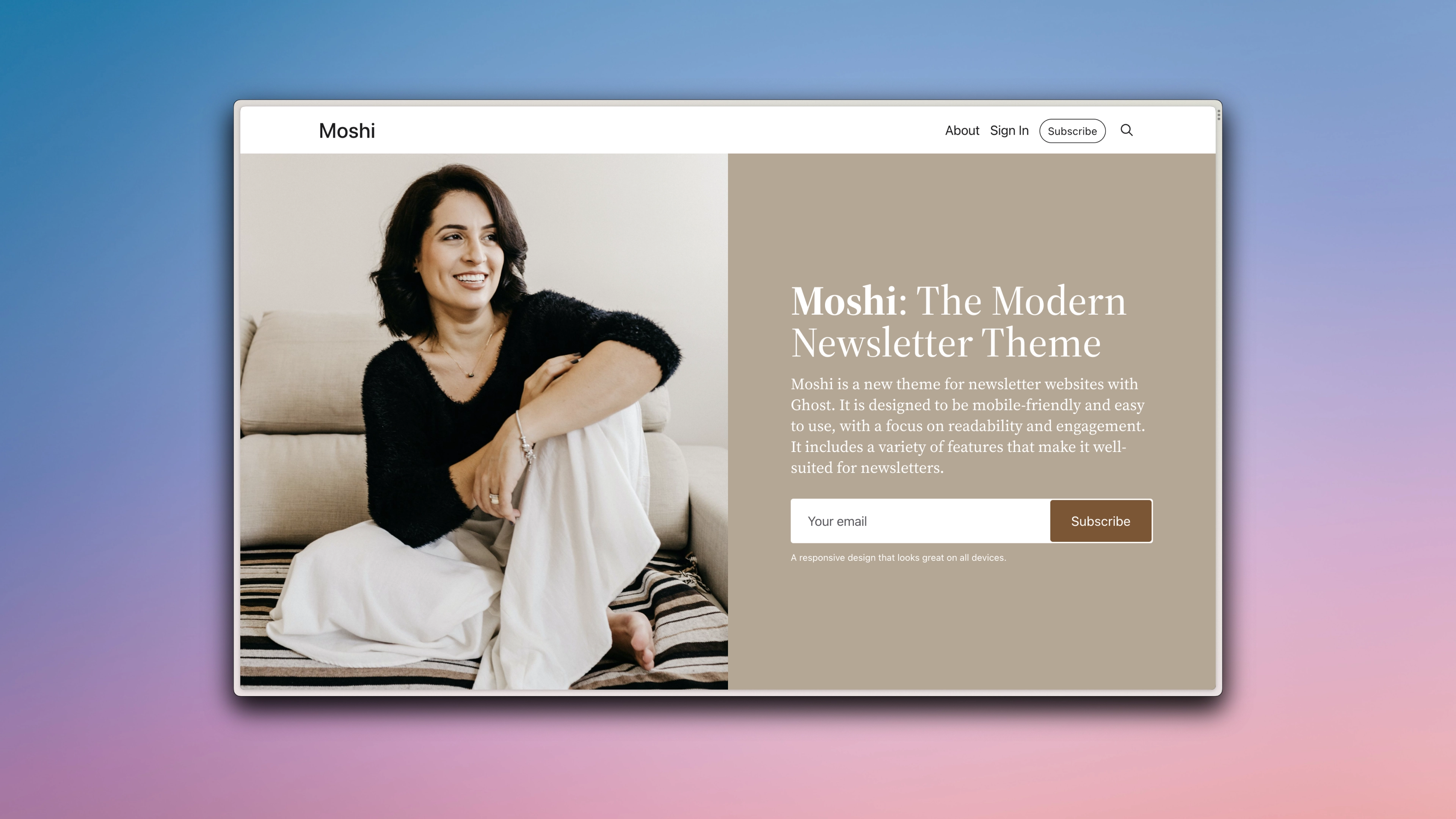 Moshi Ghost Theme signup section
