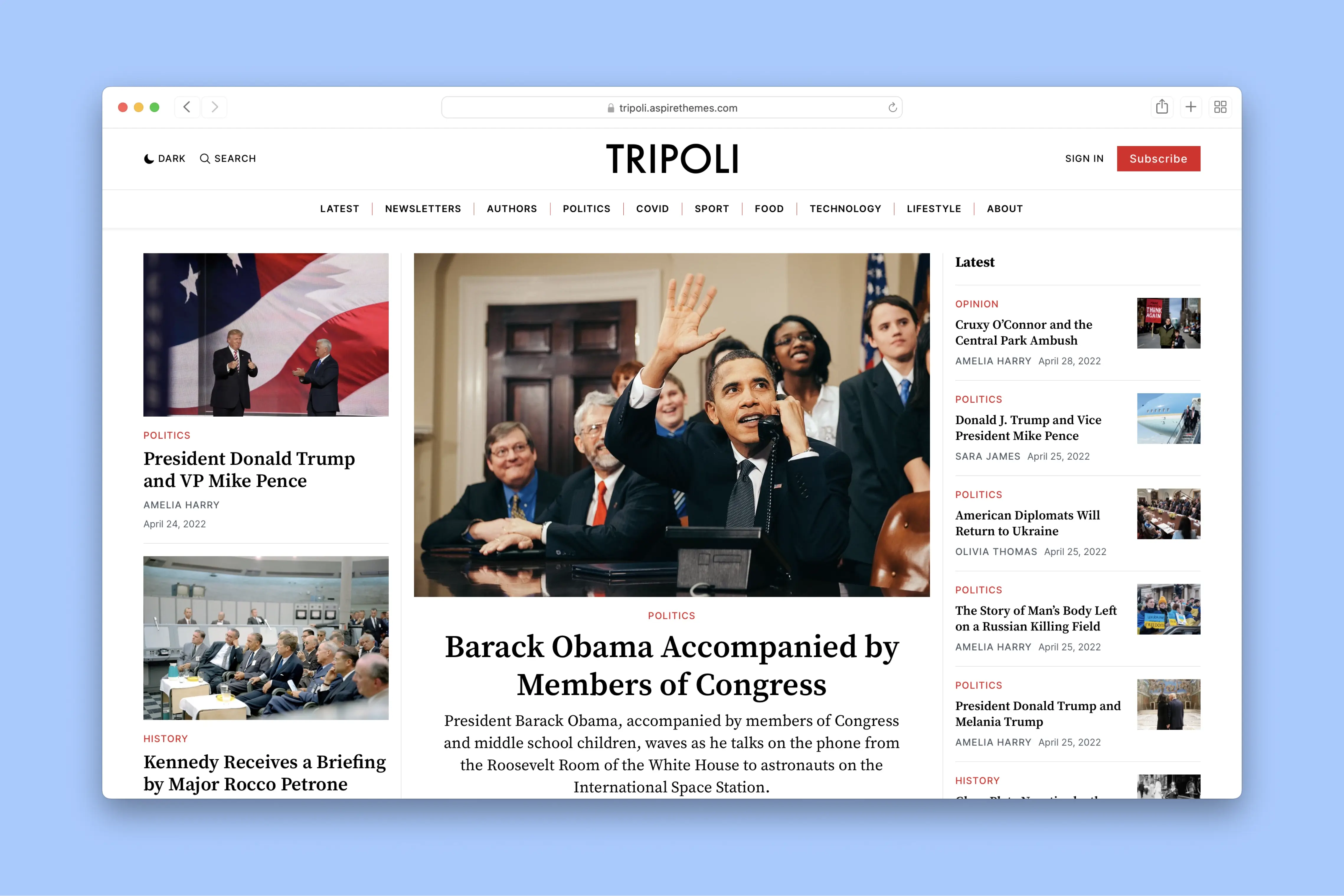 Tripoli Ghost Theme - Clean and modern light mode interface for news websites